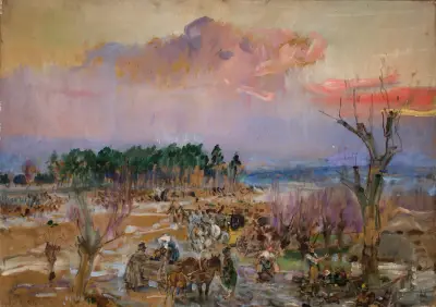 Skizze für das Panorama von Grochów von Wojciech Kossak