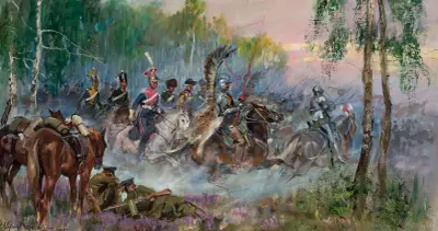 Soldiers’ vision – charge in the forest av Wojciech Kossak
