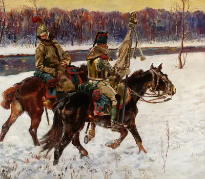 Zwei französische Husaren – Fragment „Berezina“ von Wojciech Kossak