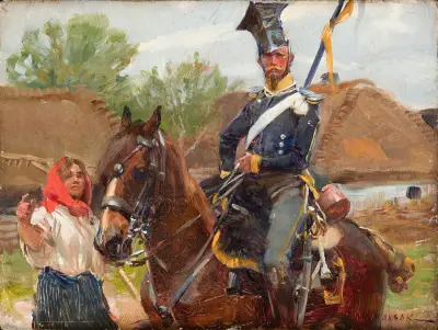Ulan mit Mädchen von Wojciech Kossak