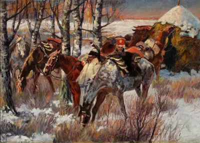 Halt der Ulanen im Schnee von Wojciech Kossak