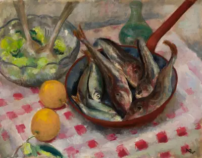 Stilleben med fisk av Wojciech Weiss