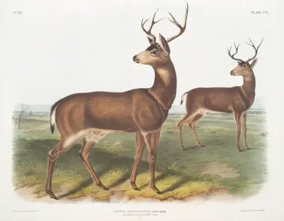Cervus Richardsonii, Columbian Black-tailed Deer. Male. av John Woodhouse Audubon