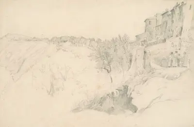 Hillside with Houses and Figures av Worthington Whittredge