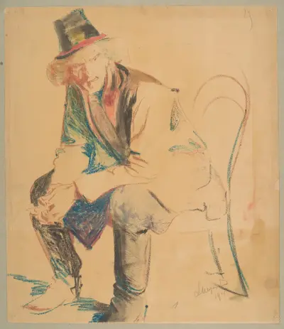 Cracow peasant sitting in a chair av Leon Wyczółkowski