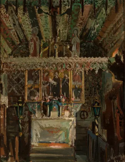 Interior of the church in Dębno av Leon Wyczółkowski