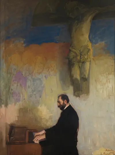 Portrait of Feliks Jasieński at the Organ av Leon Wyczółkowski
