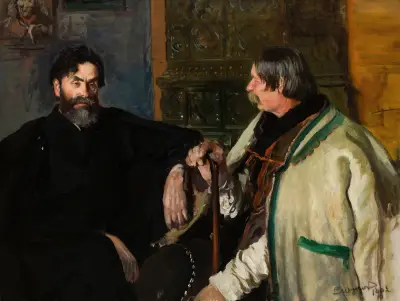 Portrait of Stanisław Witkiewicz with Wojciech Roj av Leon Wyczółkowski