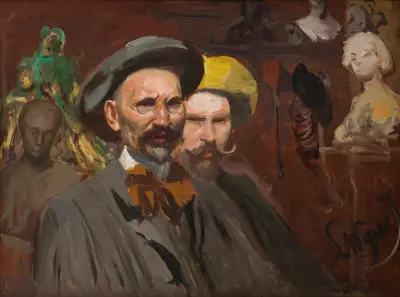 Self-Portrait with Konstanty Laszczka av Leon Wyczółkowski