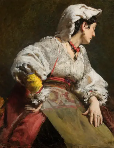 Study of an Italian woman av Leon Wyczółkowski