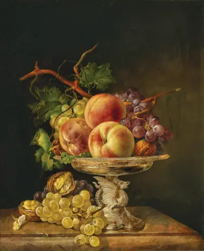 Fruit Still Life in a Silver Centrepiece Bowl av Franz Xaver Petter