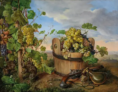 Stillleben mit Weintrauben und Pistole av Franz Xaver Petter