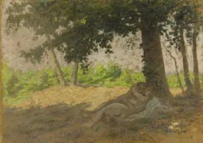 Couple enlacé couché dans un paysage av Ker-Xavier Roussel