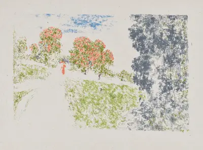 Femme en rouge dans un paysage av Ker-Xavier Roussel