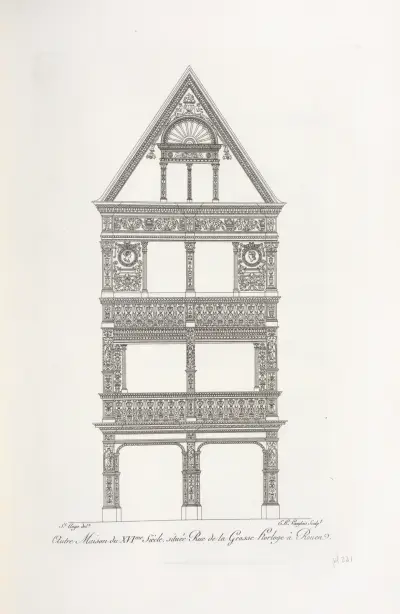 Autre maison du XVIme. siècle, située rue de la grosse horloge à Rouen. av Nicolas Xavier Willemin