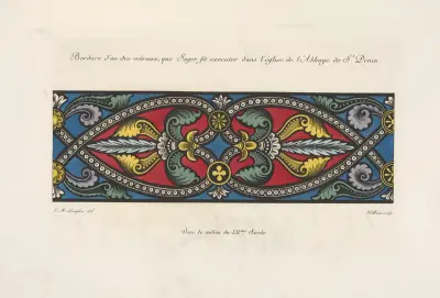 Bård från ett av glasmålningarna som Suger lät utföra i kyrkan i klostret Saint-Denis av Nicolas Xavier Willemin