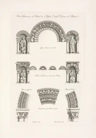 Choix d’ornemens du portail de l’église Notre-Dame de Poitiers. av Nicolas Xavier Willemin