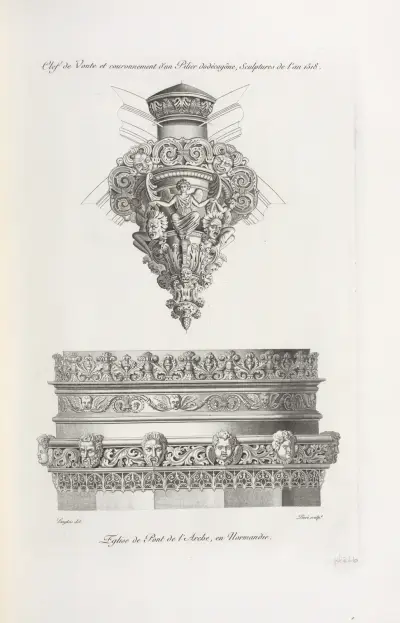 Clef de voute et couronnement d’un pilier dodécagône, sculptures de l’an 1518. av Nicolas Xavier Willemin