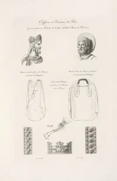 Coiffures et ornemens de rois, qui se soient au portail de l’église de Notre-Dame de Chartres. av Nicolas Xavier Willemin