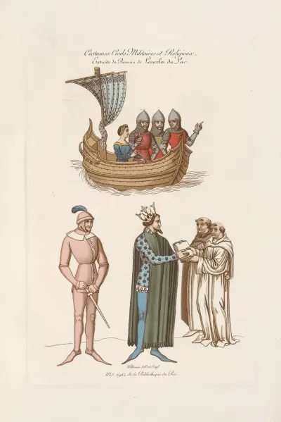 Civila, militära och kyrkliga dräkter ur berättelsen om Lancelot du lac av Nicolas Xavier Willemin