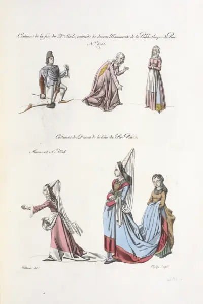 Costumes de la fin du XVe. siècle, extraits de divers manuscrits de la bibliothèque du roi. no. 6712. 3; av Nicolas Xavier Willemin
