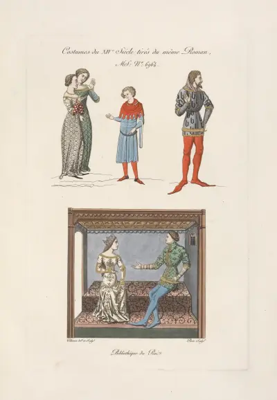Costumes du XIVe. siècle tirés du même roman, MS. No. 6964. av Nicolas Xavier Willemin