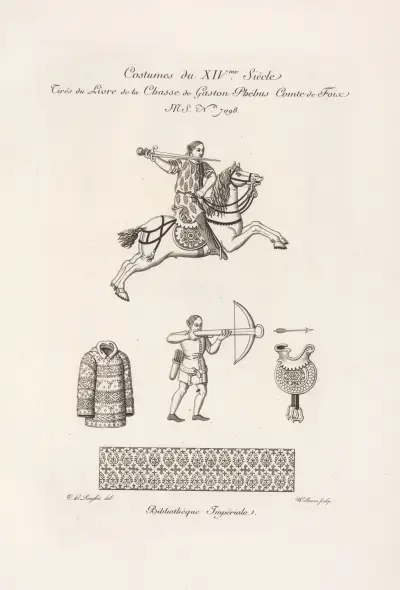 Costumes du XIVme. siècle tirés du livre de la chasse de Gaston Phébus comte de Foix MS. No. 7098. av Nicolas Xavier Willemin