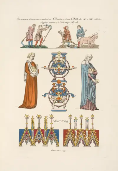 Costumes et ornemens extraits d’un psautier d’une bible des XIIe. et XIIIe siècle. Supplemt. des MS de la bibliothêque royale. av Nicolas Xavier Willemin