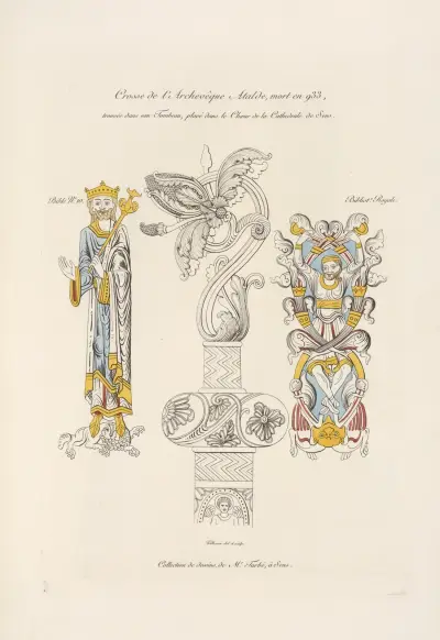 Crosse de l’archevêque Atalde, mort en 933, trouvée dans son tombeau, placée dans le chœur de la cathédrale de Sens. av Nicolas Xavier Willemin