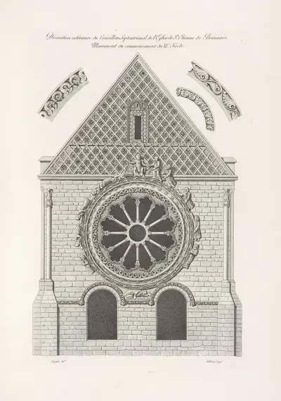 Décoration extérieure de croistillon septentrional de l’église de St. Étienne de Beauvais monument du commencement du XIe. siècle. av Nicolas Xavier Willemin
