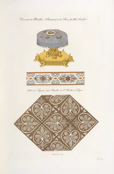 Möbel-, Ornament- und Pflasterzeichnungen des 16. Jahrhunderts. Fayence-Pflaster einer Kapelle des Hl. Nikolaus in Troyes von Nicolas Xavier Willemin