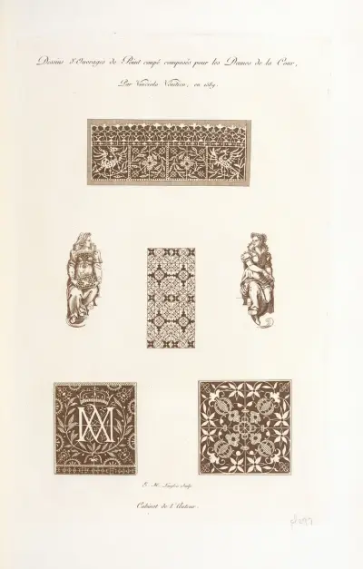 Dessins d’ouvrages de point coupé composés pour les dames de la cour, par Vinciolo Vènitien, en 1589. av Nicolas Xavier Willemin