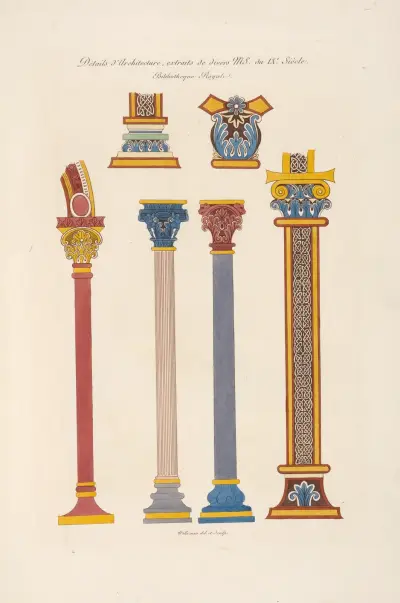 Architektonische Details, entnommen aus verschiedenen Handschriften des 9. Jahrhunderts. von Nicolas Xavier Willemin
