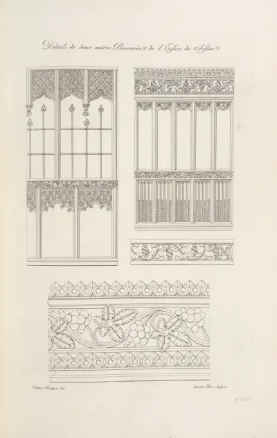 Détails de deux autres boiseries de l’église de Seston. av Nicolas Xavier Willemin