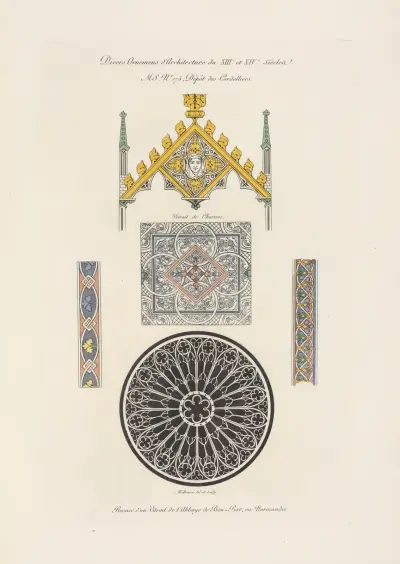 Diverse arkitektoniska ornament från 1200- och 1300-talen av Nicolas Xavier Willemin