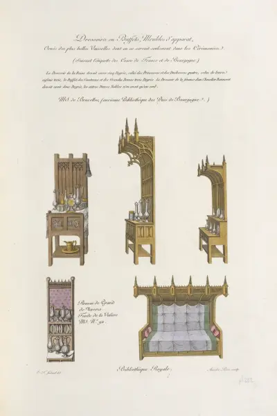 Dressoirs ou buffets, meubles d’apparat, ornés des plus belles vaisselles dont on se servait seulement dans les cérémonies. […] av Nicolas Xavier Willemin
