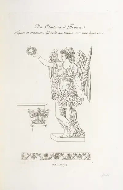 Från slottet i Écouen. Figur och ornament [sic] graverade i linje på en boiserie. av Nicolas Xavier Willemin