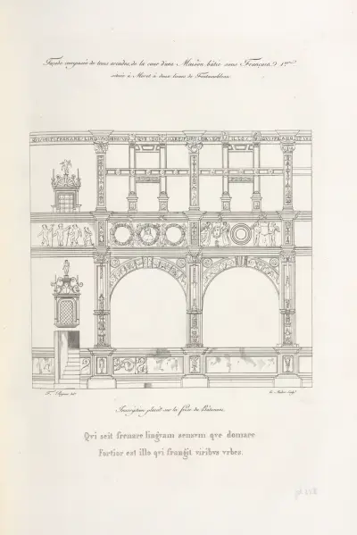 Fasad med tre arkader, från gården till ett hus byggt under Frans I i Moret, två mil från Fontainebleau av Nicolas Xavier Willemin