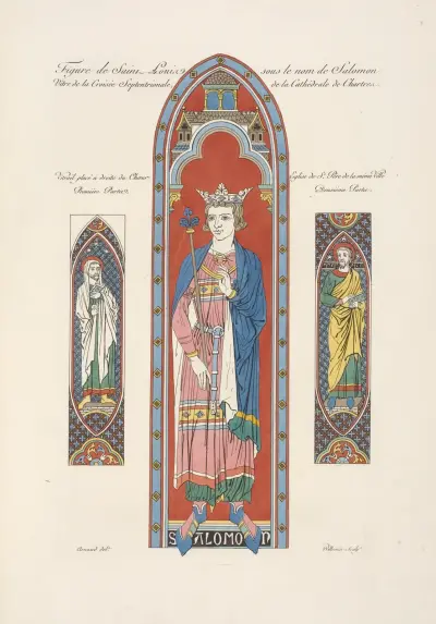 Figur av Ludvig den helige under namnet Salomo, glasmålning i norra korfönstret i katedralen i Chartres av Nicolas Xavier Willemin