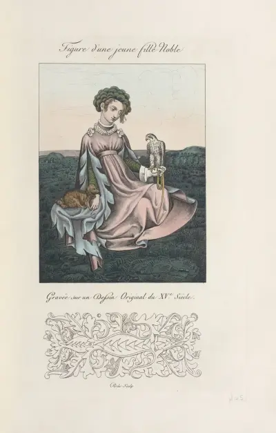 Figure d’une jeune fille noble; gravée sur un dessin original du XVe. siècle von Nicolas Xavier Willemin