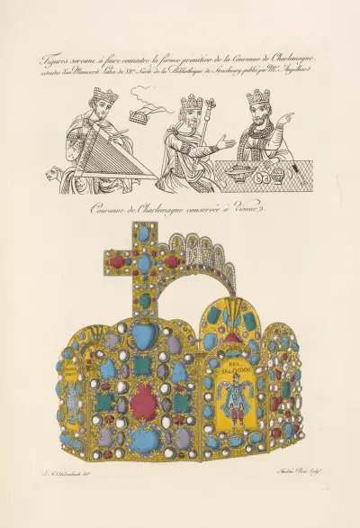 Abbildungen zur ursprünglichen Form der Krone Karls des Großen; die Krone Karls des Großen in Wien von Nicolas Xavier Willemin