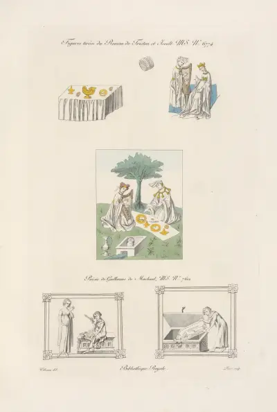 Figurer ur romanen om Tristan och Isolde, MS. nr 6774 av Nicolas Xavier Willemin