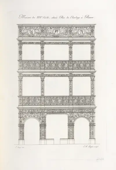 Maison du XVIe. siècle, située rue de l’horloge à Rouen. av Nicolas Xavier Willemin