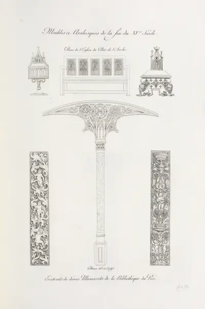 Meubles et arabesques de la fin du XVe. siècle. Banc de l’église du pont de l’arche. av Nicolas Xavier Willemin