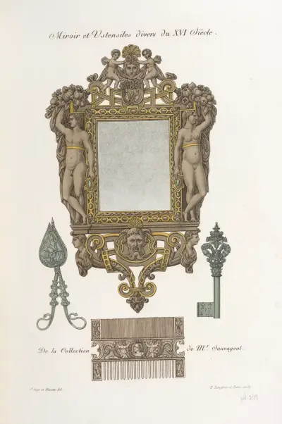Miroir et ustensiles divers du XVI siècle. von Nicolas Xavier Willemin