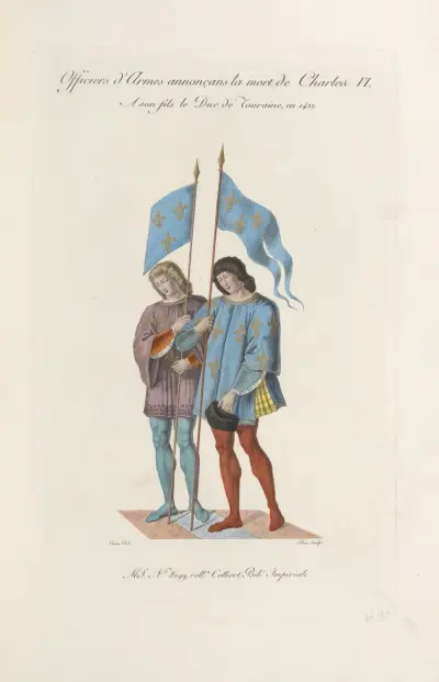 Vapenofficerare tillkännager Karl VI:s död för sin son hertigen av Touraine, 1422 av Nicolas Xavier Willemin