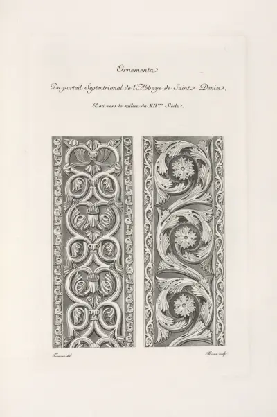 Ornament från norra portalen i klostret Saint-Denis, uppförd omkring mitten av 1100-talet av Nicolas Xavier Willemin