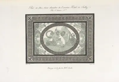 Stuckdecke in einem Saal des alten Hôtel de Sully, Rue St. Antoine von Nicolas Xavier Willemin