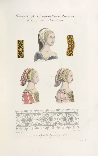 Porträtt av Anne de Montmorencys döttrar, glasmålning från 1544, slottet Écouen av Nicolas Xavier Willemin