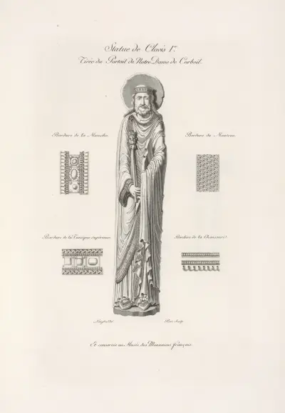 Statue de Clovis Ier. Tirée du portail de Notre Dame de Corbeil. av Nicolas Xavier Willemin